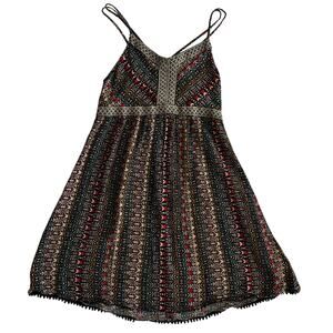 Boho Bohemian Print Mini Dress Criss Cross Spaghetti Strap Beach Casual small